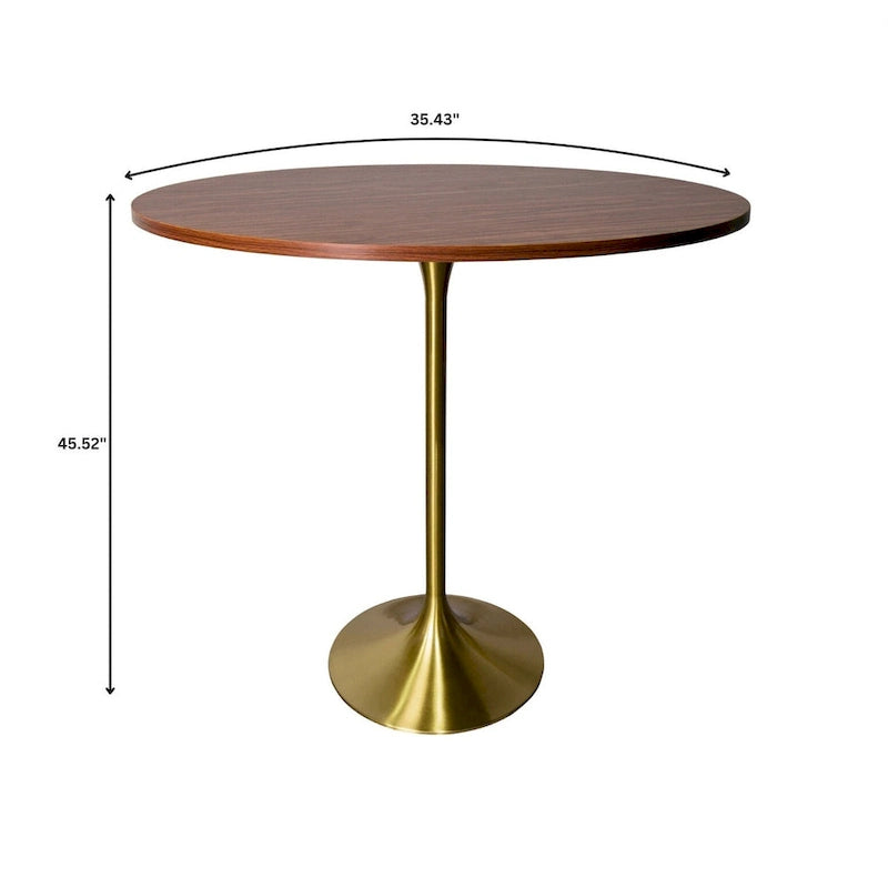 Table à manger ronde LeisureMod Verve 36 avec plateau en bois MDF et base dorée brossée pour cuisine et salle à manger