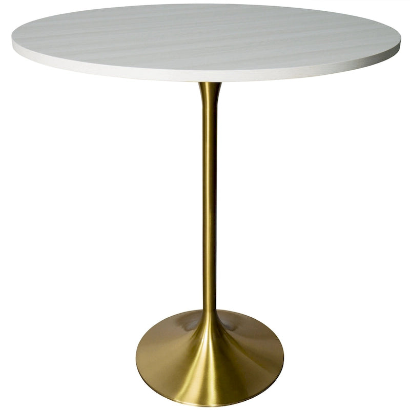 Table à manger ronde LeisureMod Verve 36 avec plateau en bois MDF et base dorée brossée pour cuisine et salle à manger