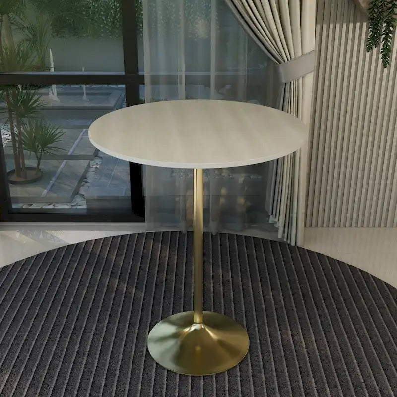 Table à manger ronde LeisureMod Verve 36 avec plateau en bois MDF et base dorée brossée pour cuisine et salle à manger
