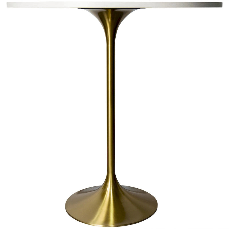 Table à manger ronde LeisureMod Verve 36 avec plateau en bois MDF et base dorée brossée pour cuisine et salle à manger