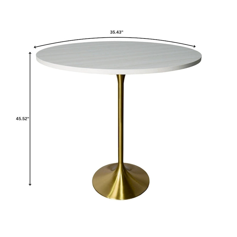Table à manger ronde LeisureMod Verve 36 avec plateau en bois MDF et base dorée brossée pour cuisine et salle à manger