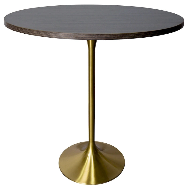 Table à manger ronde LeisureMod Verve 36 avec plateau en bois MDF et base dorée brossée pour cuisine et salle à manger