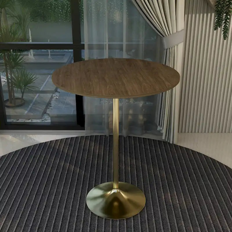 Table à manger ronde LeisureMod Verve 36 avec plateau en bois MDF et base dorée brossée pour cuisine et salle à manger