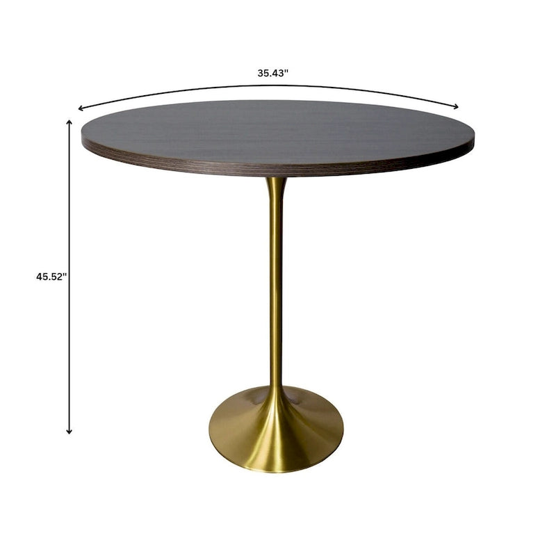 Table à manger ronde LeisureMod Verve 36 avec plateau en bois MDF et base dorée brossée pour cuisine et salle à manger