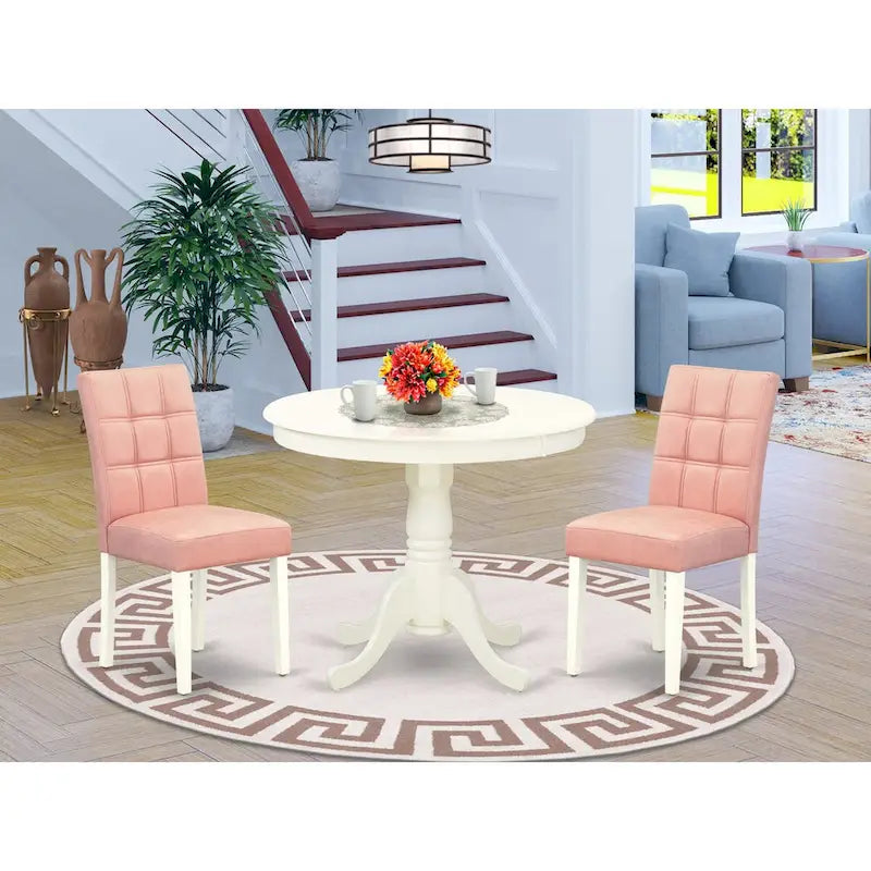 East West Furniture Ensemble de cuisine comprenant une table de cuisine ronde et des chaises, blanc lin (options de pièces)