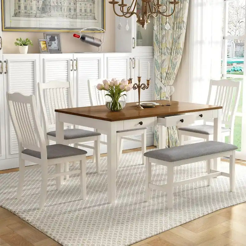 Ensemble de salle à manger 6 pièces en bois avec 4 chaises et un banc