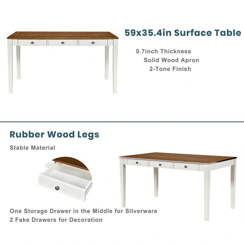 Ensemble de salle à manger 6 pièces en bois avec 4 chaises et un banc