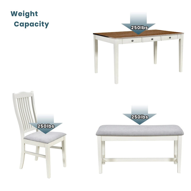 Ensemble de salle à manger 6 pièces en bois avec 4 chaises et un banc