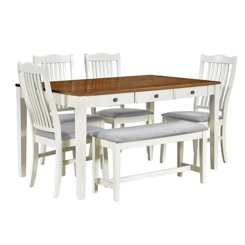 Ensemble de salle à manger 6 pièces en bois avec 4 chaises et un banc