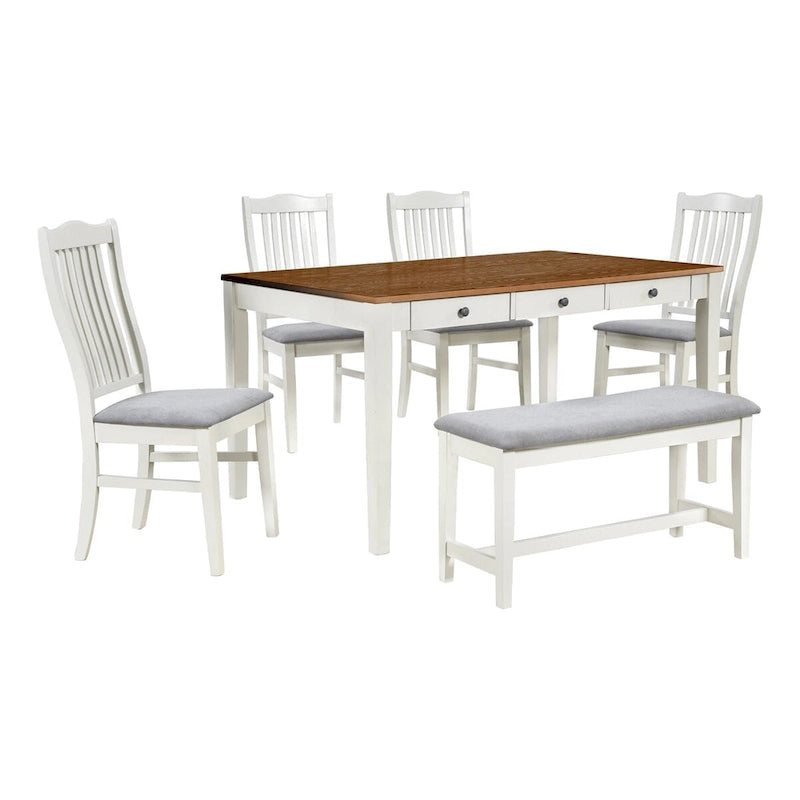 Ensemble de salle à manger 6 pièces en bois avec 4 chaises et un banc