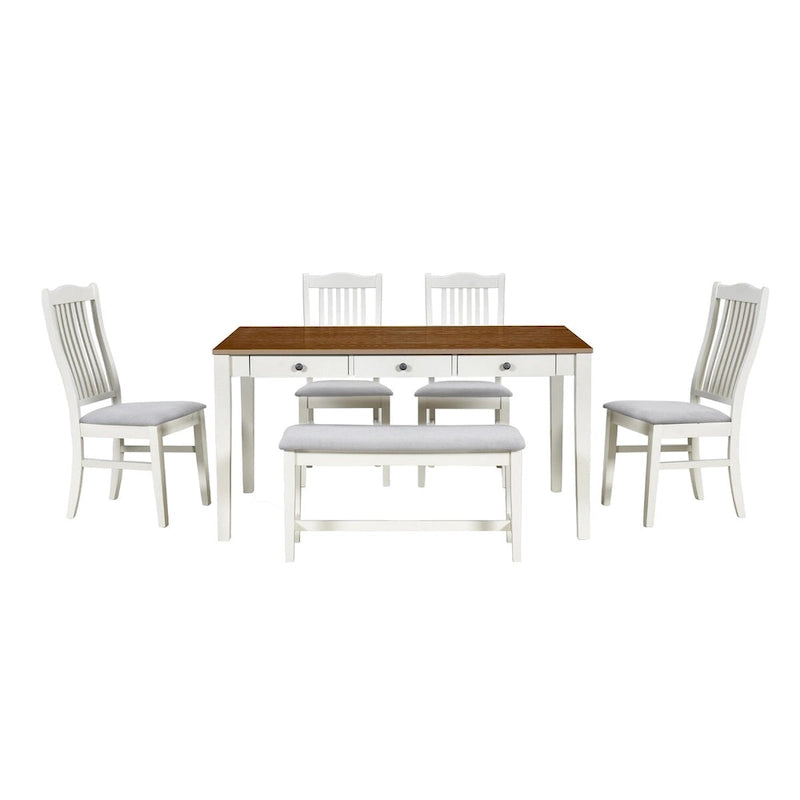 Ensemble de salle à manger 6 pièces en bois avec 4 chaises et un banc