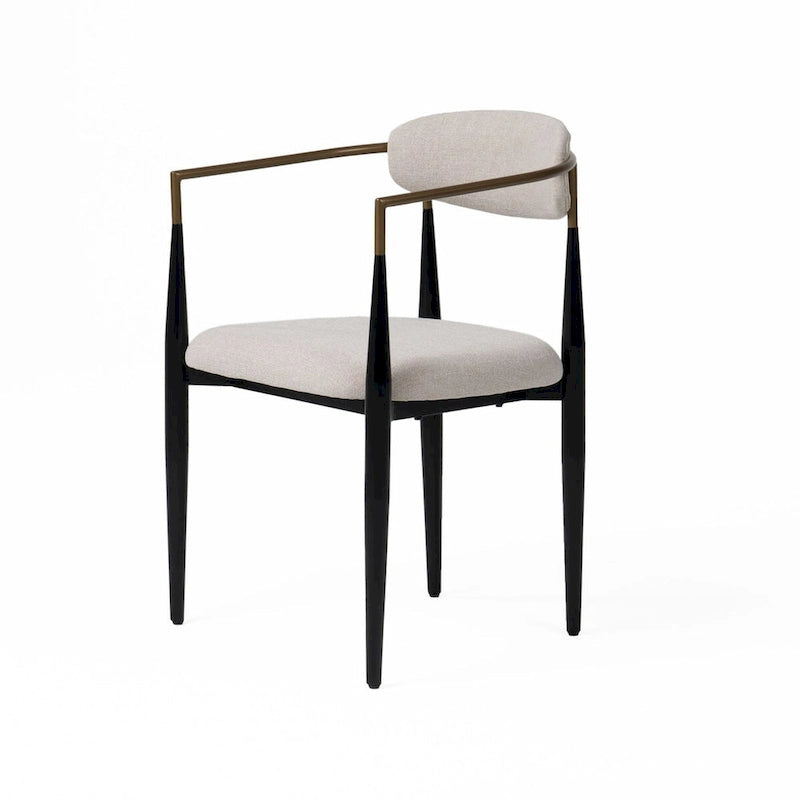 Chaise de salle à manger de 23 pouces, polyester gris clair, pieds en fer noir, or