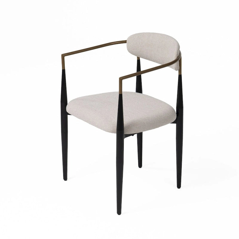 Chaise de salle à manger de 23 pouces, polyester gris clair, pieds en fer noir, or