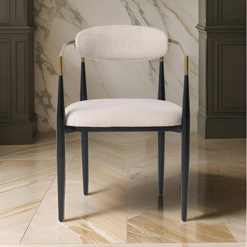 Chaise de salle à manger de 23 pouces, polyester gris clair, pieds en fer noir, or