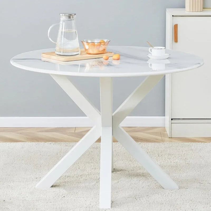 Grondin Table de salle à manger ronde de style Mid-Century Modern avec plateau en MDF et piètement colonne, 42,1 Table d'appoint Table de loisirs