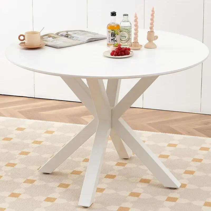 Grondin Table de salle à manger ronde de style Mid-Century Modern avec plateau en MDF et piètement colonne, 42,1 Table d'appoint Table de loisirs