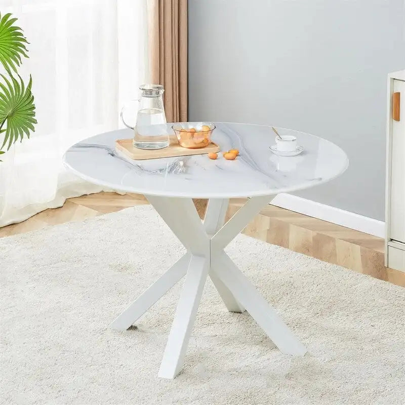 Grondin Table de salle à manger ronde de style Mid-Century Modern avec plateau en MDF et piètement colonne, 42,1 Table d'appoint Table de loisirs