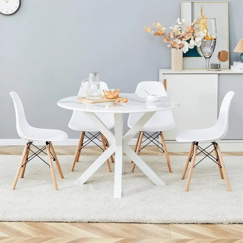 Grondin Table de salle à manger ronde de style Mid-Century Modern avec plateau en MDF et piètement colonne, 42,1 Table d'appoint Table de loisirs