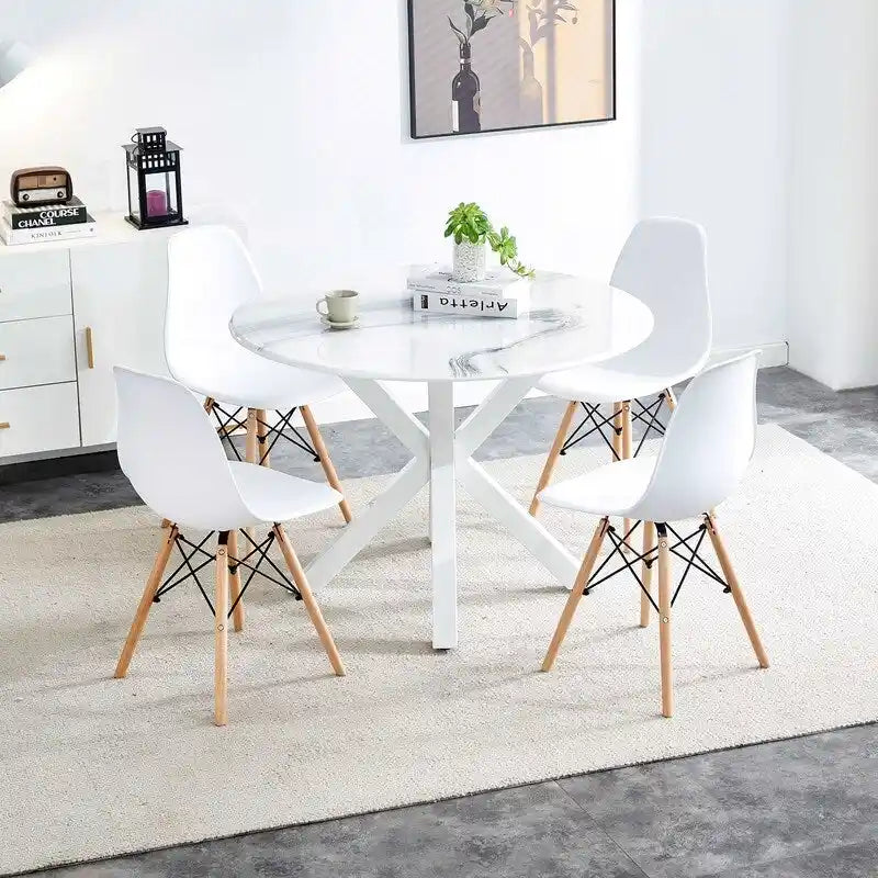 Grondin Table de salle à manger ronde de style Mid-Century Modern avec plateau en MDF et piètement colonne, 42,1 Table d'appoint Table de loisirs