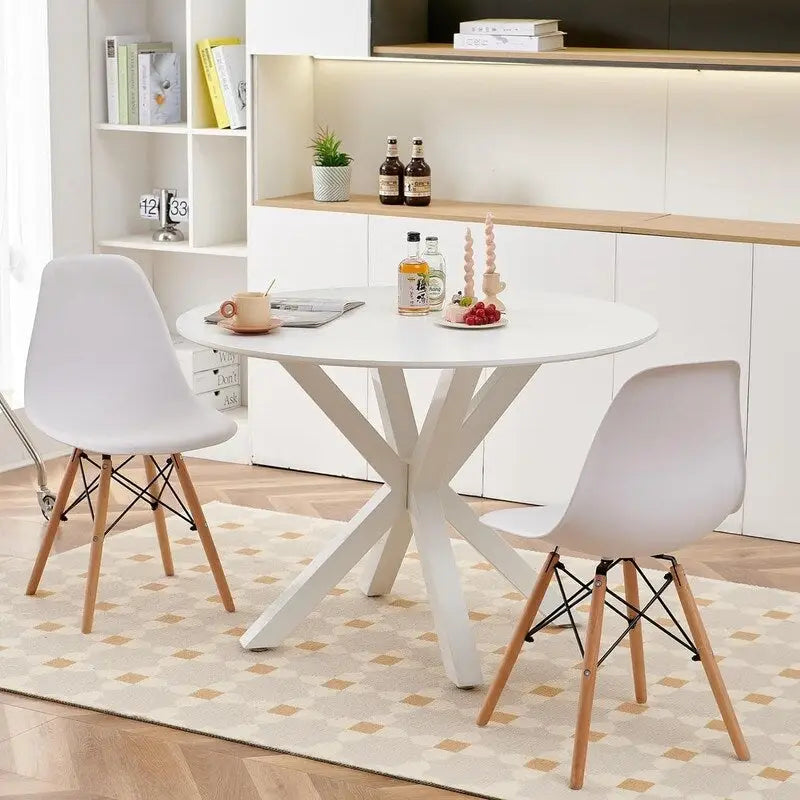 Grondin Table de salle à manger ronde de style Mid-Century Modern avec plateau en MDF et piètement colonne, 42,1 Table d'appoint Table de loisirs