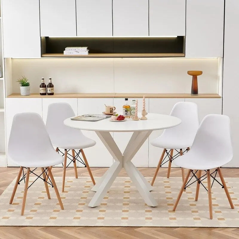 Grondin Table de salle à manger ronde de style Mid-Century Modern avec plateau en MDF et piètement colonne, 42,1 Table d'appoint Table de loisirs