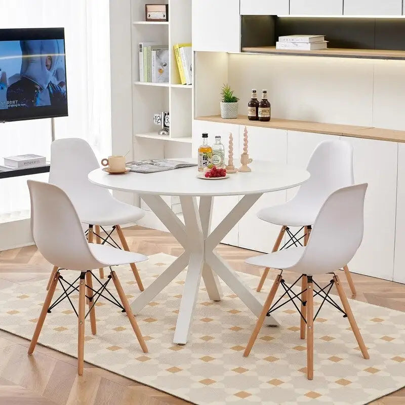 Grondin Table de salle à manger ronde de style Mid-Century Modern avec plateau en MDF et piètement colonne, 42,1 Table d'appoint Table de loisirs