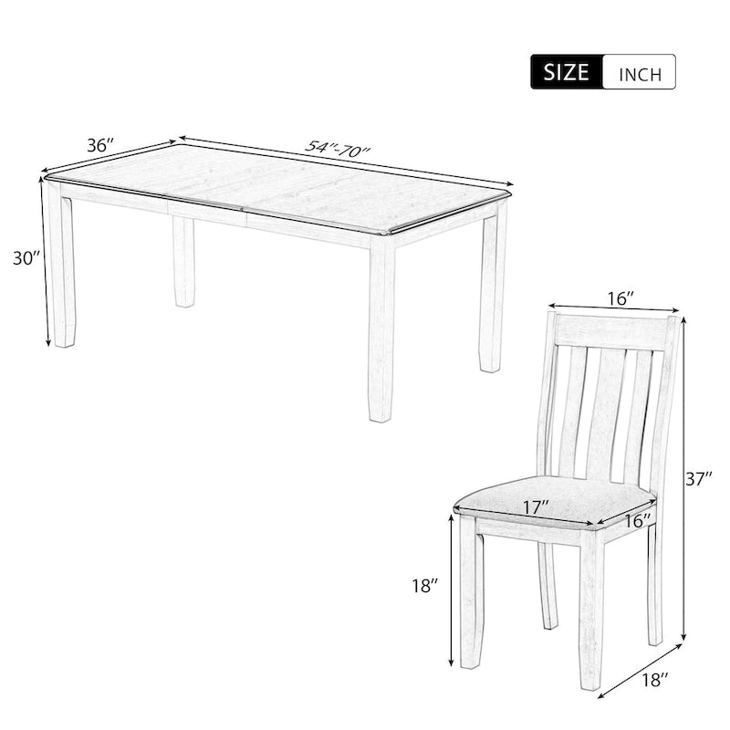 Ensemble de salle à manger 7 pièces de style rétro avec table extensible et 6 chaises rembourrées (brun antique+blanc)