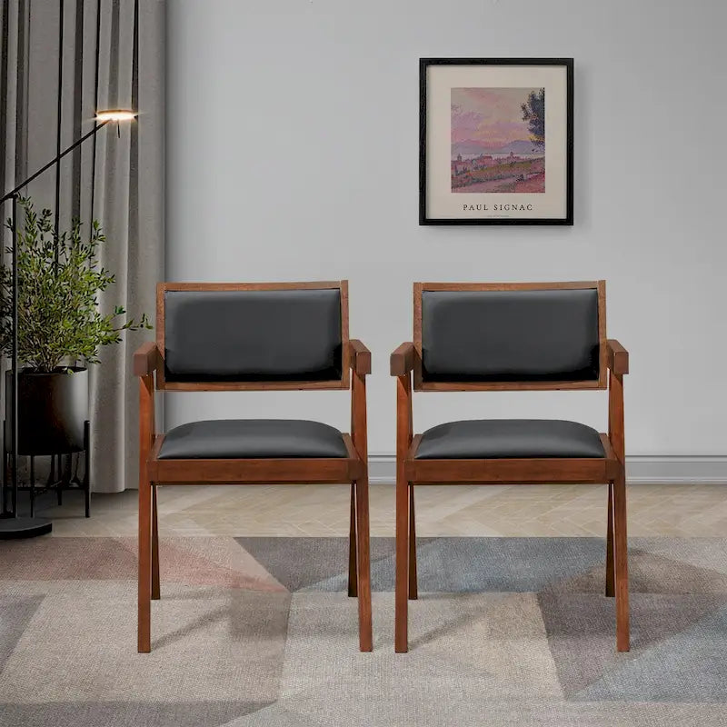 Chaises de salle à manger contemporaines Sandy en similicuir noir (lot de 2)
