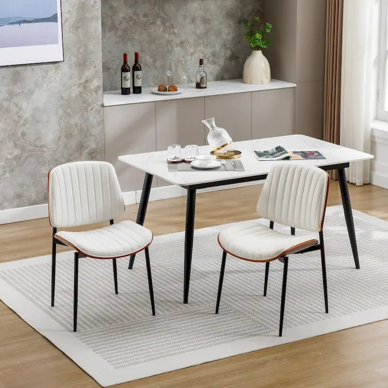 Lot de 2 chaises de salle à manger modernes du milieu du siècle, rétro, en similicuir, avec siège rembourré en bois courbé, pieds en métal, pied réglable