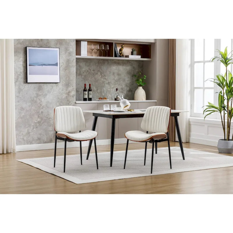Lot de 2 chaises de salle à manger modernes du milieu du siècle, rétro, en similicuir, avec siège rembourré en bois courbé, pieds en métal, pied réglable