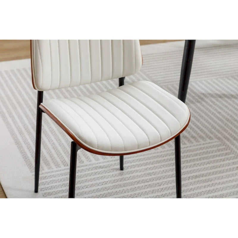 Lot de 2 chaises de salle à manger modernes du milieu du siècle, rétro, en similicuir, avec siège rembourré en bois courbé, pieds en métal, pied réglable