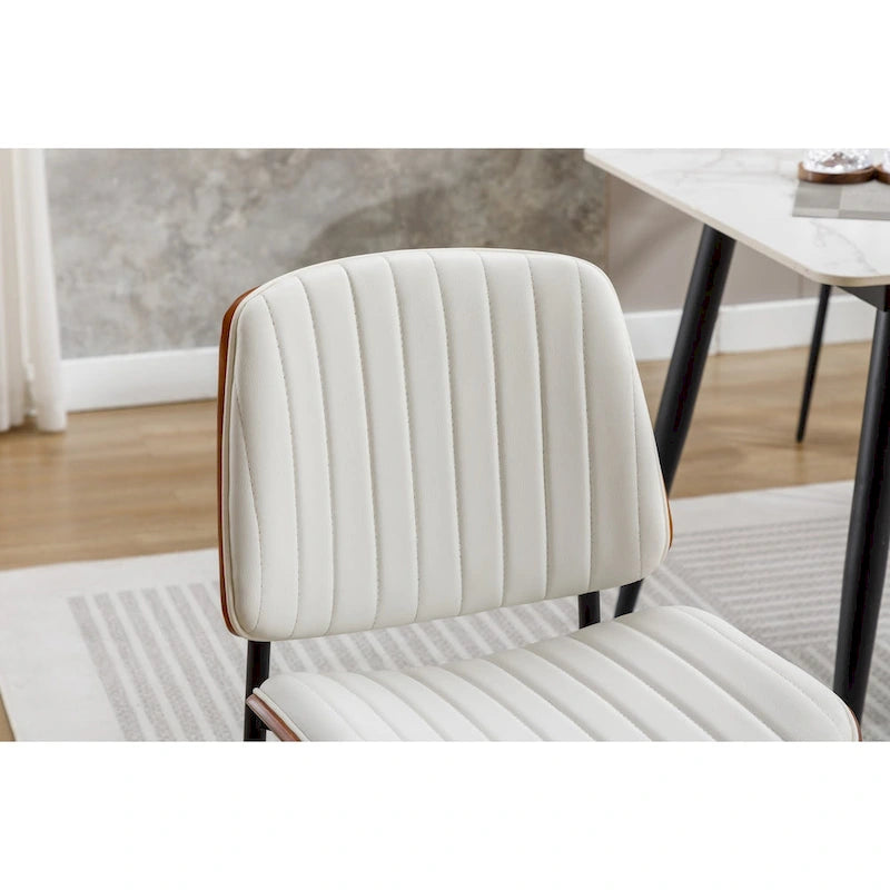 Lot de 2 chaises de salle à manger modernes du milieu du siècle, rétro, en similicuir, avec siège rembourré en bois courbé, pieds en métal, pied réglable