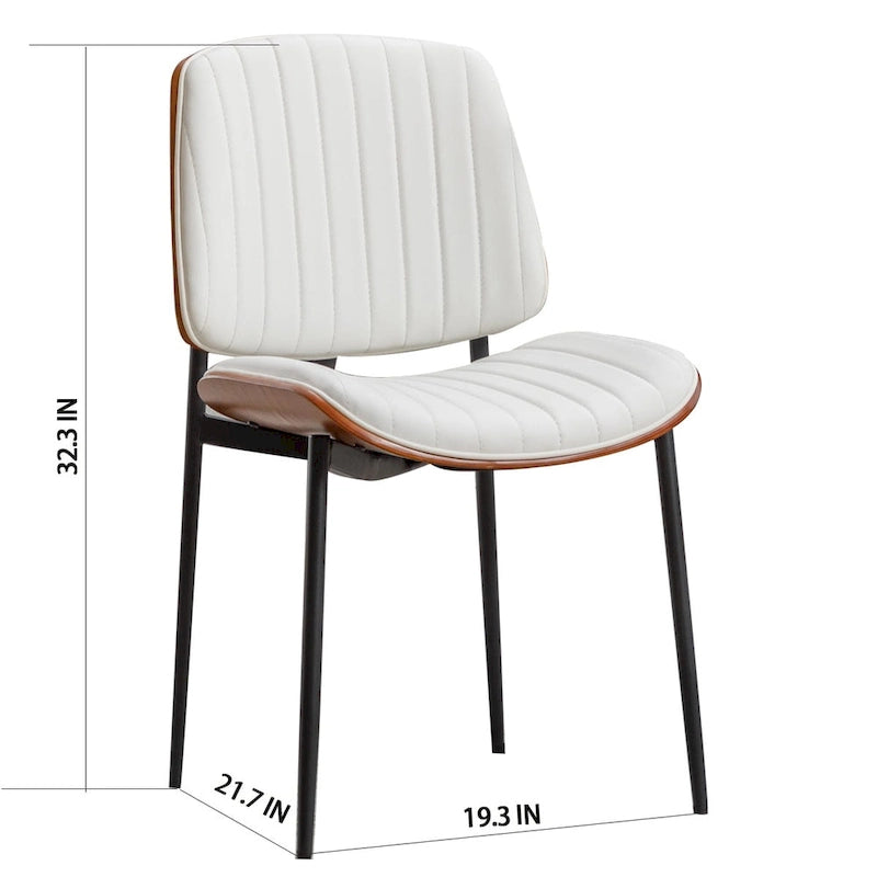 Lot de 2 chaises de salle à manger modernes du milieu du siècle, rétro, en similicuir, avec siège rembourré en bois courbé, pieds en métal, pied réglable