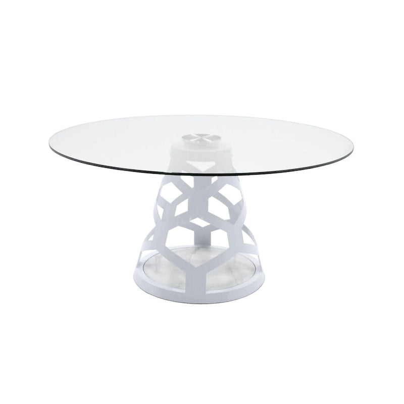 Table de salle à manger moderne Modrest Lilly en verre rond de 12 mm et blanc