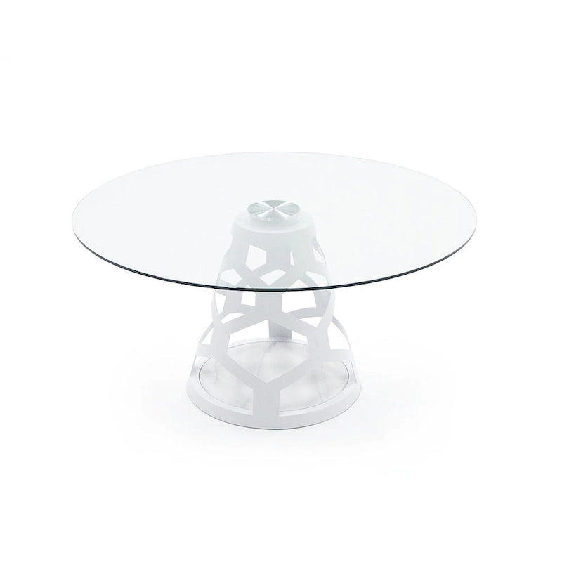 Table de salle à manger moderne Modrest Lilly en verre rond de 12 mm et blanc