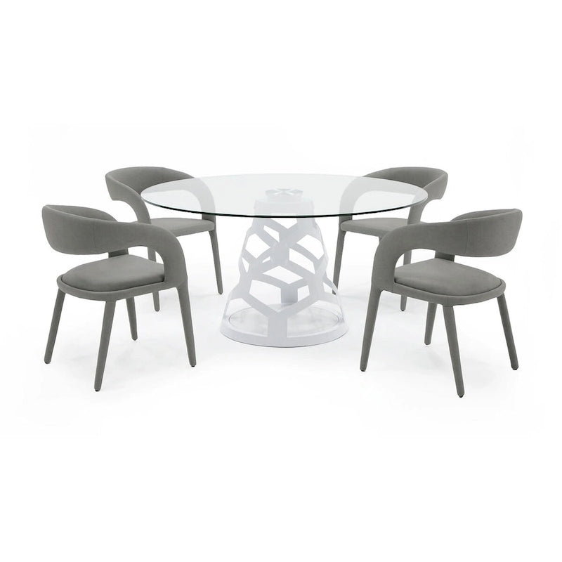 Table de salle à manger moderne Modrest Lilly en verre rond de 12 mm et blanc