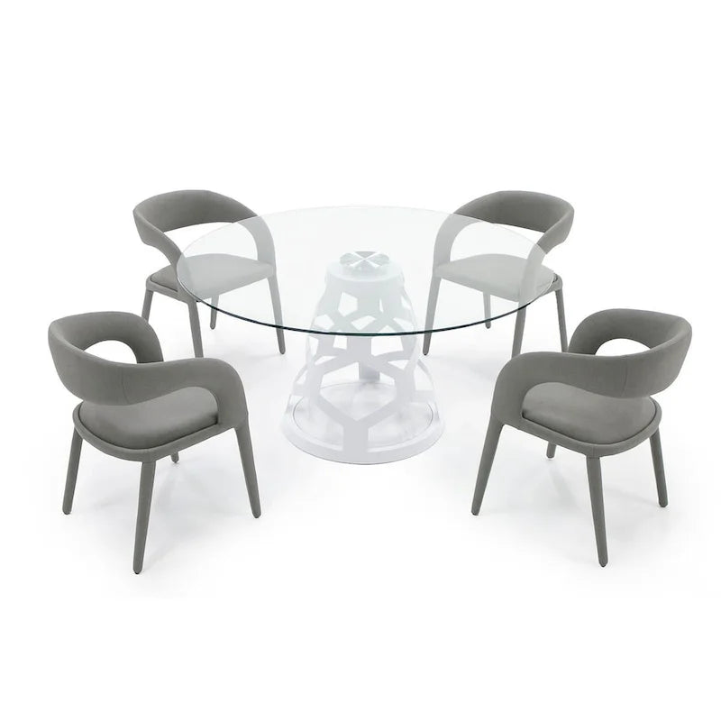 Table de salle à manger moderne Modrest Lilly en verre rond de 12 mm et blanc