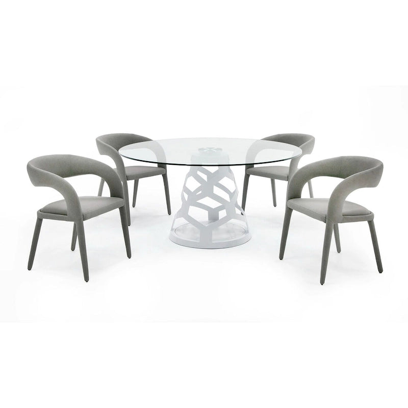 Table de salle à manger moderne Modrest Lilly en verre rond de 12 mm et blanc