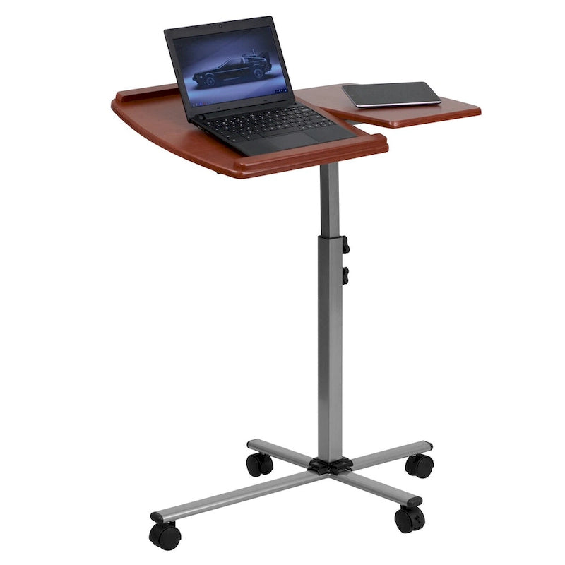 Table d'ordinateur portable mobile réglable en hauteur et en inclinaison avec plateau couleur cerisier