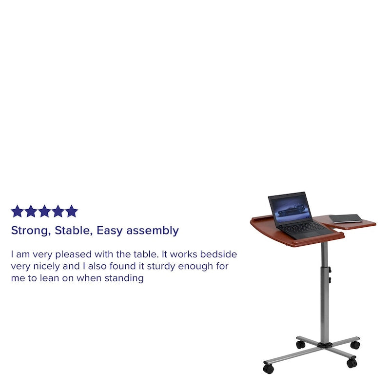 Table d'ordinateur portable mobile réglable en hauteur et en inclinaison avec plateau couleur cerisier