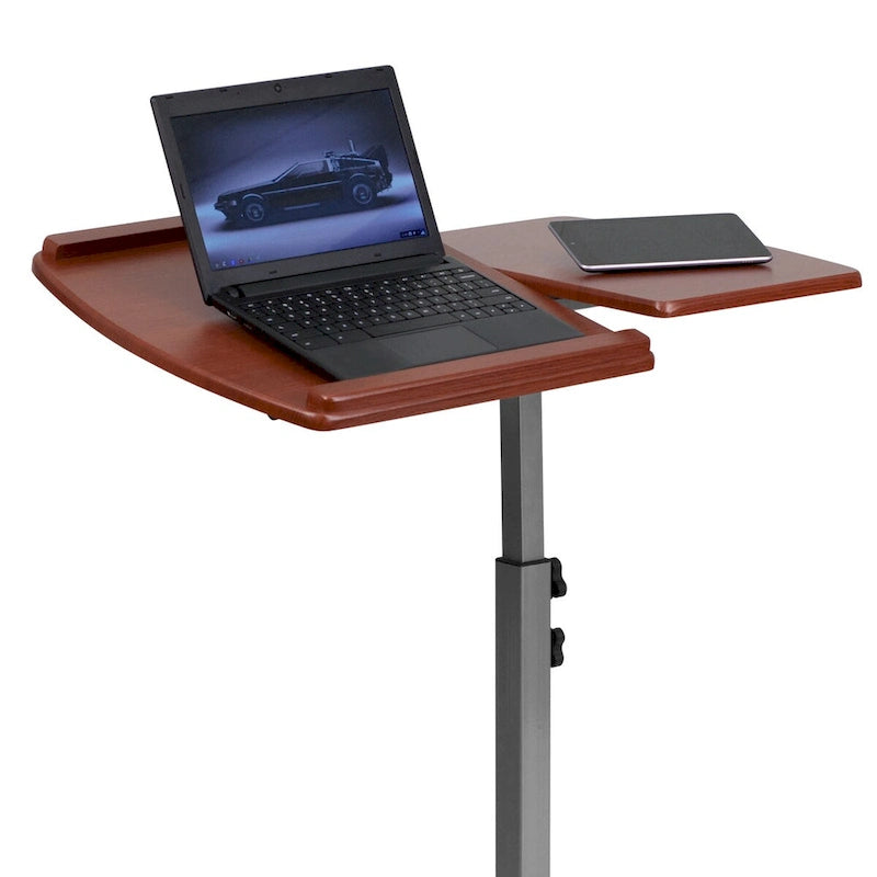 Table d'ordinateur portable mobile réglable en hauteur et en inclinaison avec plateau couleur cerisier