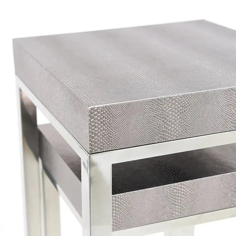 Tables gigognes hautes en similicuir lézard argenté Empire Art Direct (Lot de 2) - 12 x 38