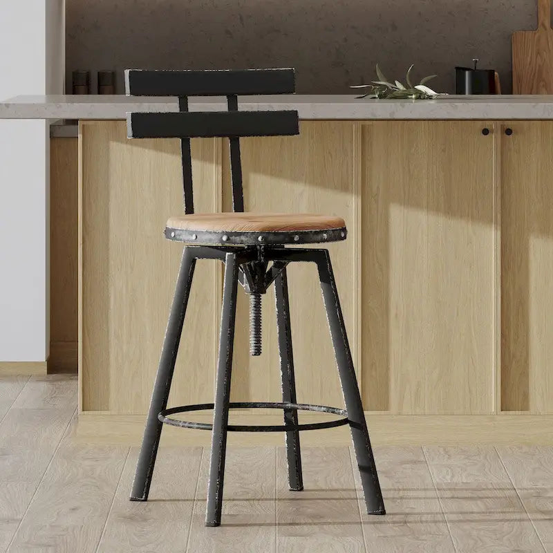 Tabouret de bar en métal avec assise en bois
