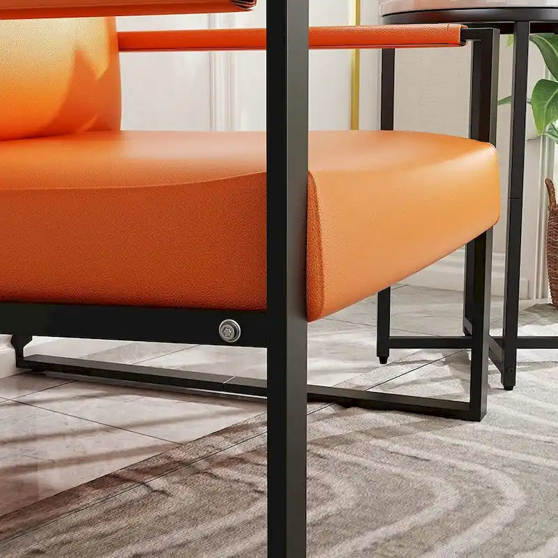 Fauteuil moderne en cuir PU orange avec dossier rembourré extra-épais, fauteuil d'appoint individuel pour le salon
