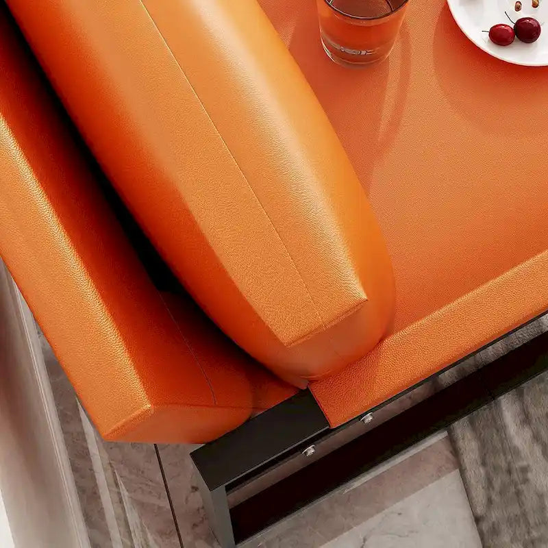 Fauteuil moderne en cuir PU orange avec dossier rembourré extra-épais, fauteuil d'appoint individuel pour le salon