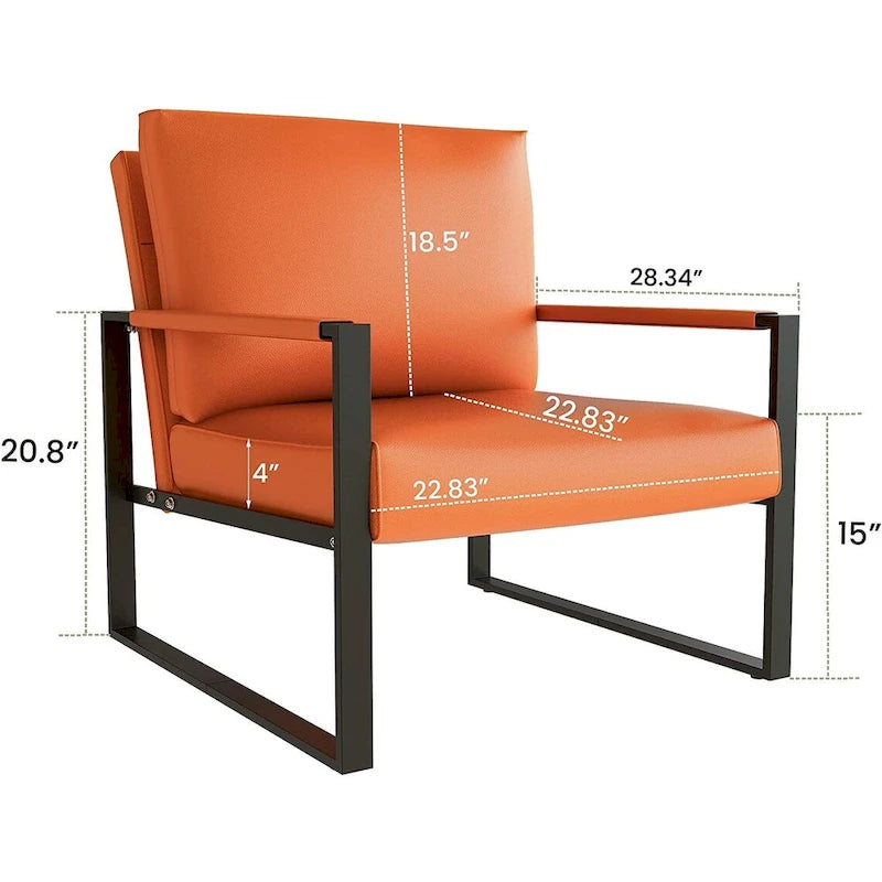 Fauteuil moderne en cuir PU orange avec dossier rembourré extra-épais, fauteuil d'appoint individuel pour le salon
