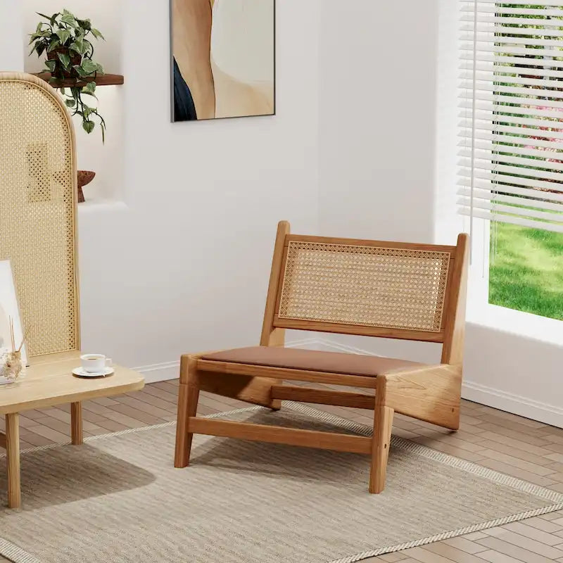Chaises en rotin, chaise d'appoint sans accoudoirs du milieu du siècle, chaise de lecture latérale, chaise de salon bohème avec cadre en bois