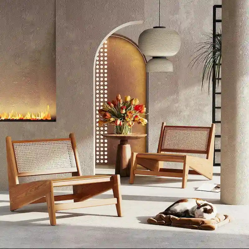 Chaises en rotin, chaise d'appoint sans accoudoirs du milieu du siècle, chaise de lecture latérale, chaise de salon bohème avec cadre en bois