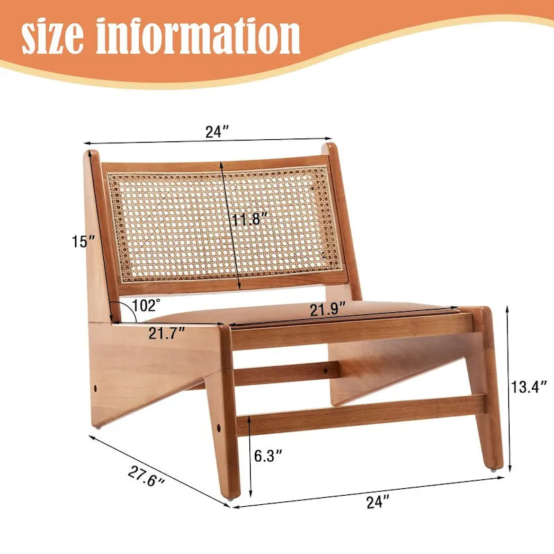 Chaises en rotin, chaise d'appoint sans accoudoirs du milieu du siècle, chaise de lecture latérale, chaise de salon bohème avec cadre en bois