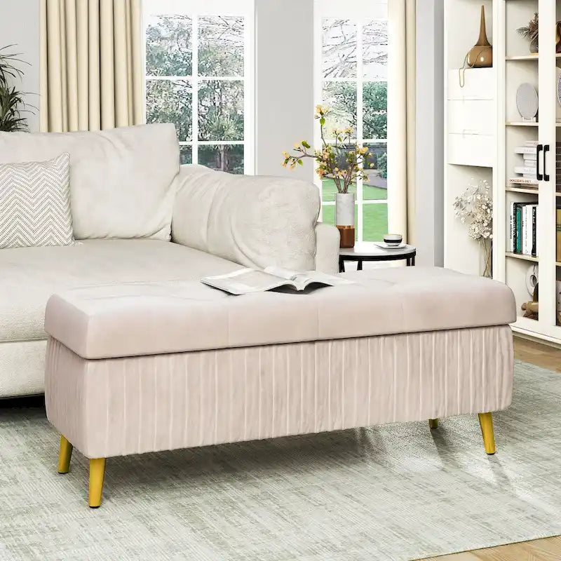 Banc de rangement ottoman capitonné moderne, banc de rangement rembourré en velours avec boutons, parfait pour la chambre à coucher, le salon, l'entrée